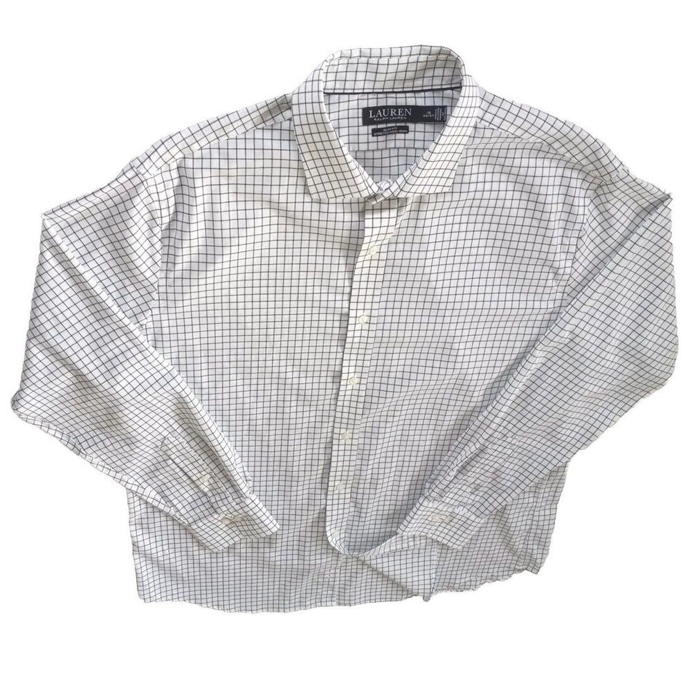 Lauren Ralph Black Label Women 18/36-37  Button Down Shirt Slim Fit‎ Plaid White